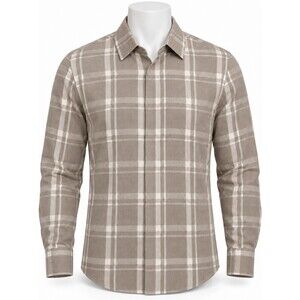 DKNY Men’s Large Plaid Button Down Shirt Tan Beige Long Sleeve Casual